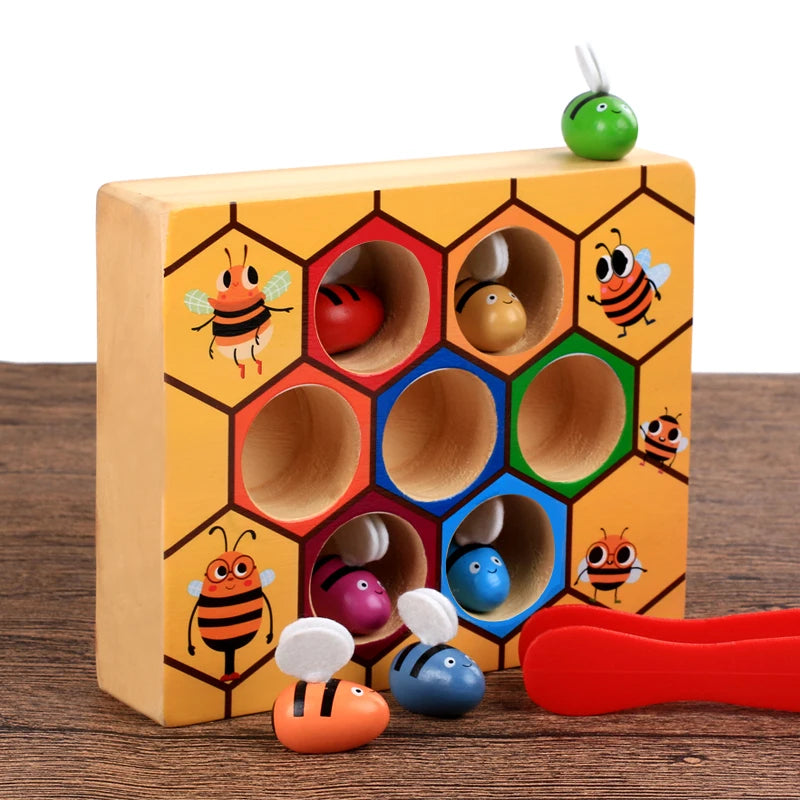 Belro wooden beehive Montessori game for children, educational wooden toy designed to teach about bees and hive structure.
