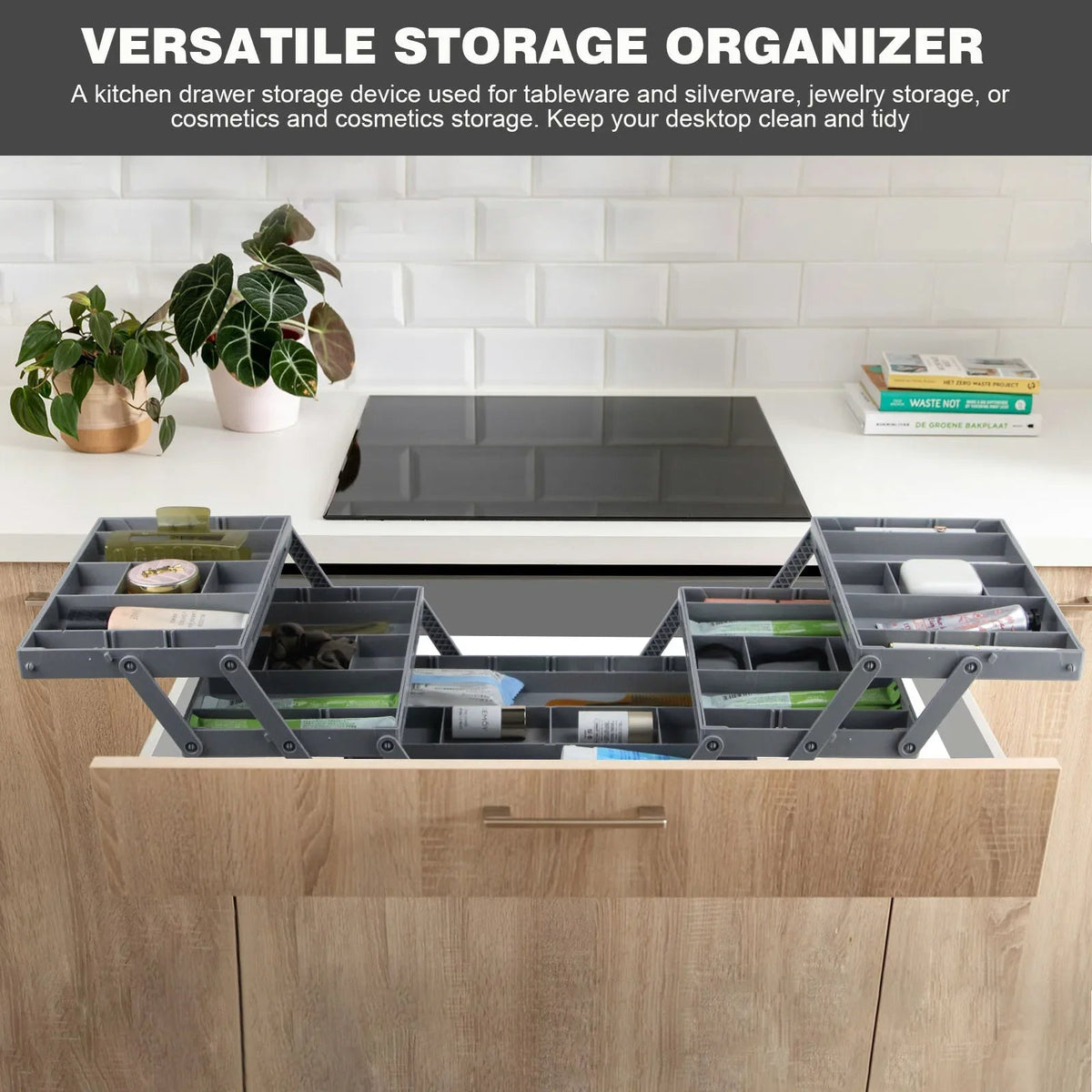 Belro 3-Tier Drawer Organizer for home and desk storage, with four spacious compartments for organization.