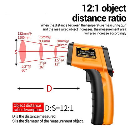 Belro Infrared Laser Thermometer showing digital display and laser pointer for quick temperature readings.