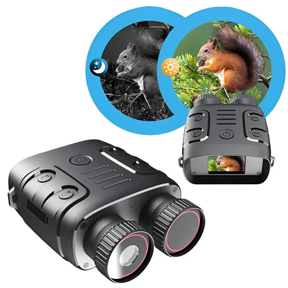 Belro night vision binoculars with integrated trail camera, featuring a lens and control buttons for wildlife observation and security.