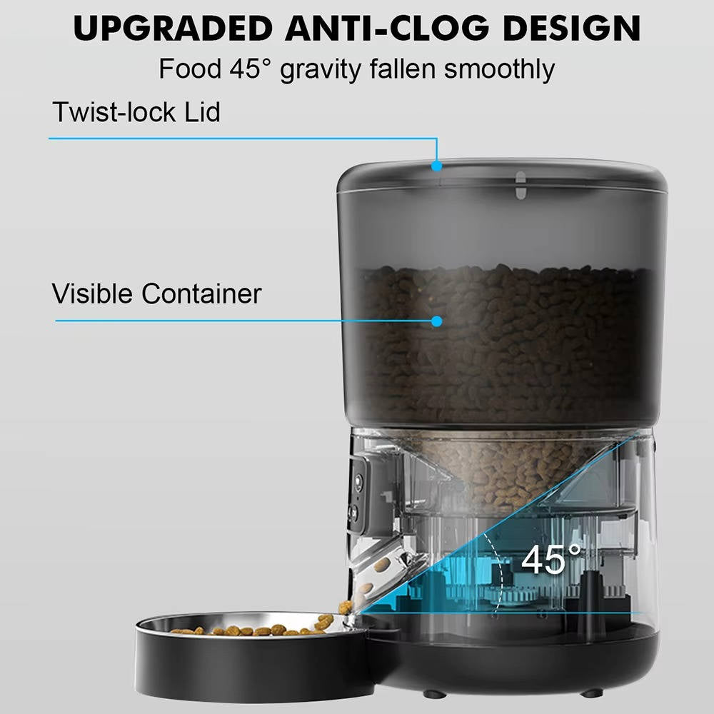 Belro automatic smart pet feeder for cats and dogs, with digital display and food dispensing tray, designed for convenient pet feeding.