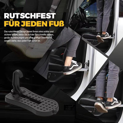 Belro universal fit car door step for home and garden, shown attached to vehicle door for easy access and organization.