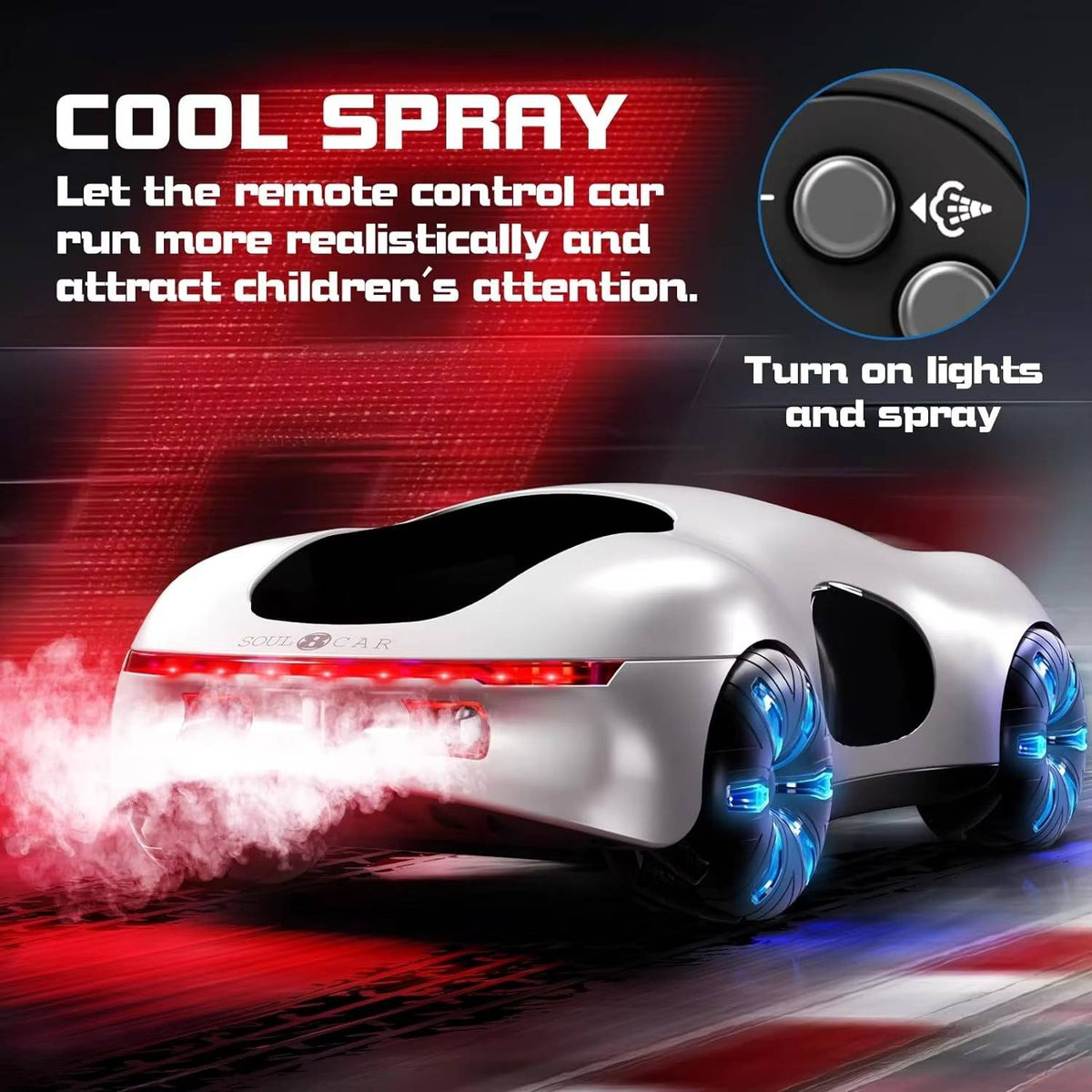 Belro RC Car toy with bright red body and black wheels, ready for racing on a smooth surface.