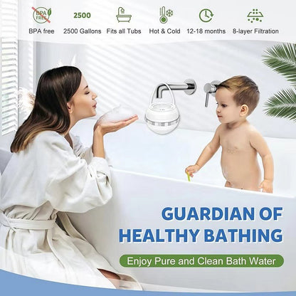 Belro bath filter for tub, a tools and hardware device, shown installed in a bathroom tub to filter water and improve bath quality.