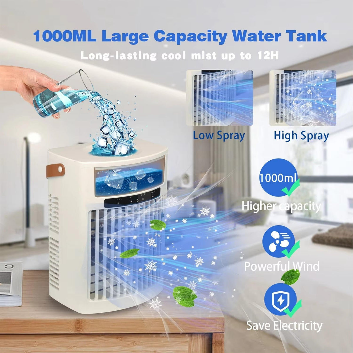Belro portable mini air cooler fan for outdoor use, compact and lightweight for home and garden cooling.