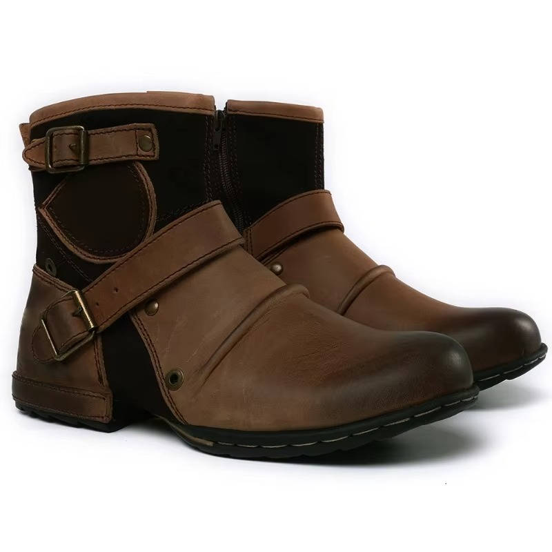 Men's vintage style buckled ankle boots by Belro, showcasing classic leather footwear with buckled straps and rugged sole detail.