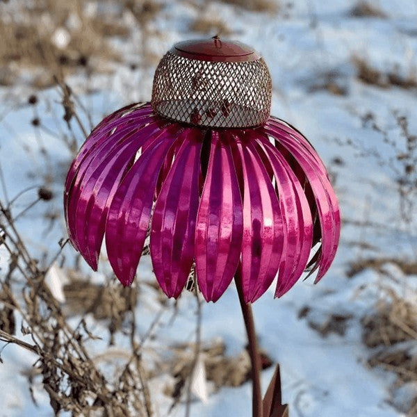 Belro Coneflower Bird Feeder for garden decoration, featuring a colorful floral design and bird perching area.