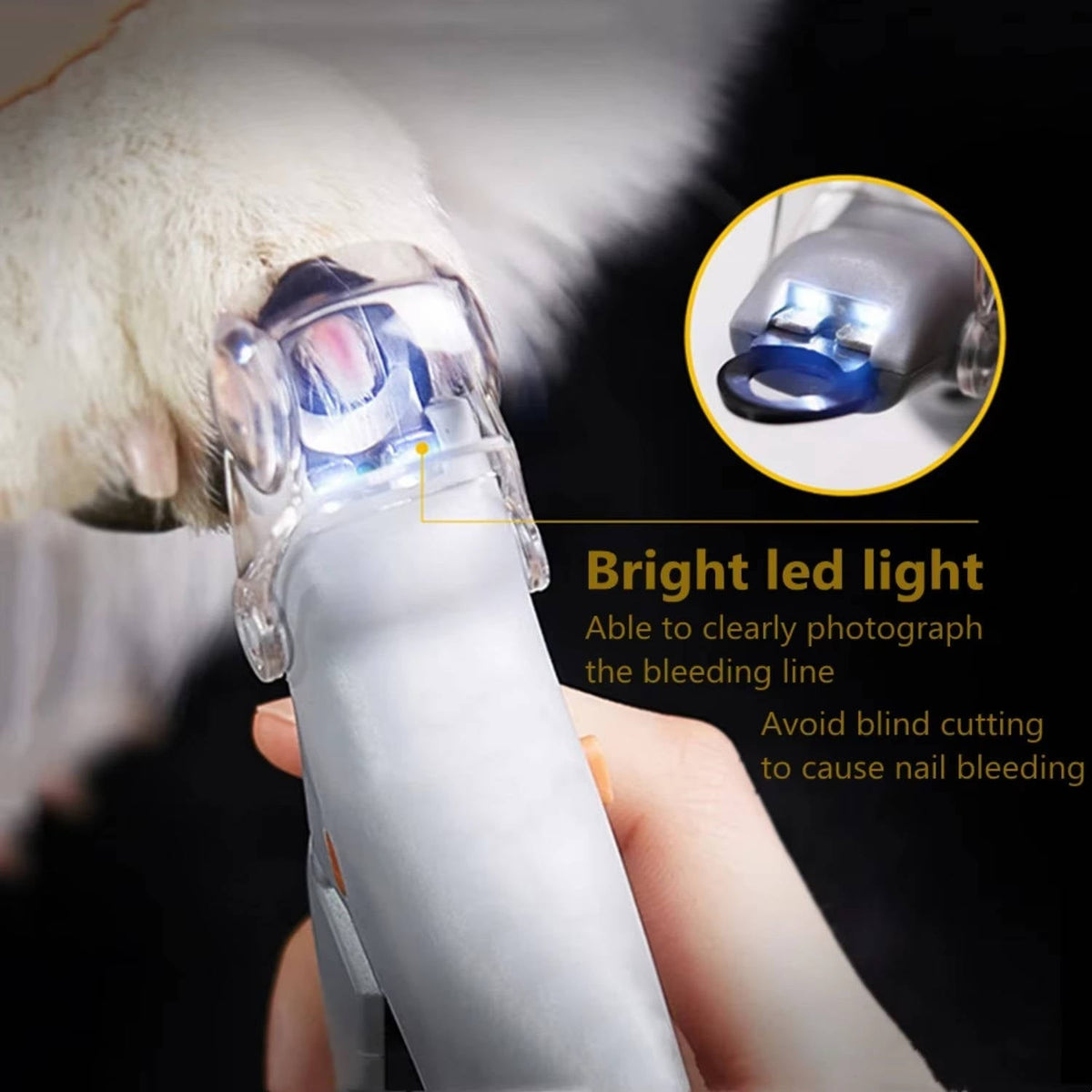 Belro Pet Bail Clipper with Light for dog grooming, featuring a compact design and integrated light for precise trimming.
