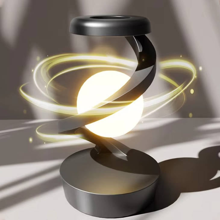 Belro levitating moon lamp with gesture control and wireless charging, showcasing a glowing moon floating mid-air.
