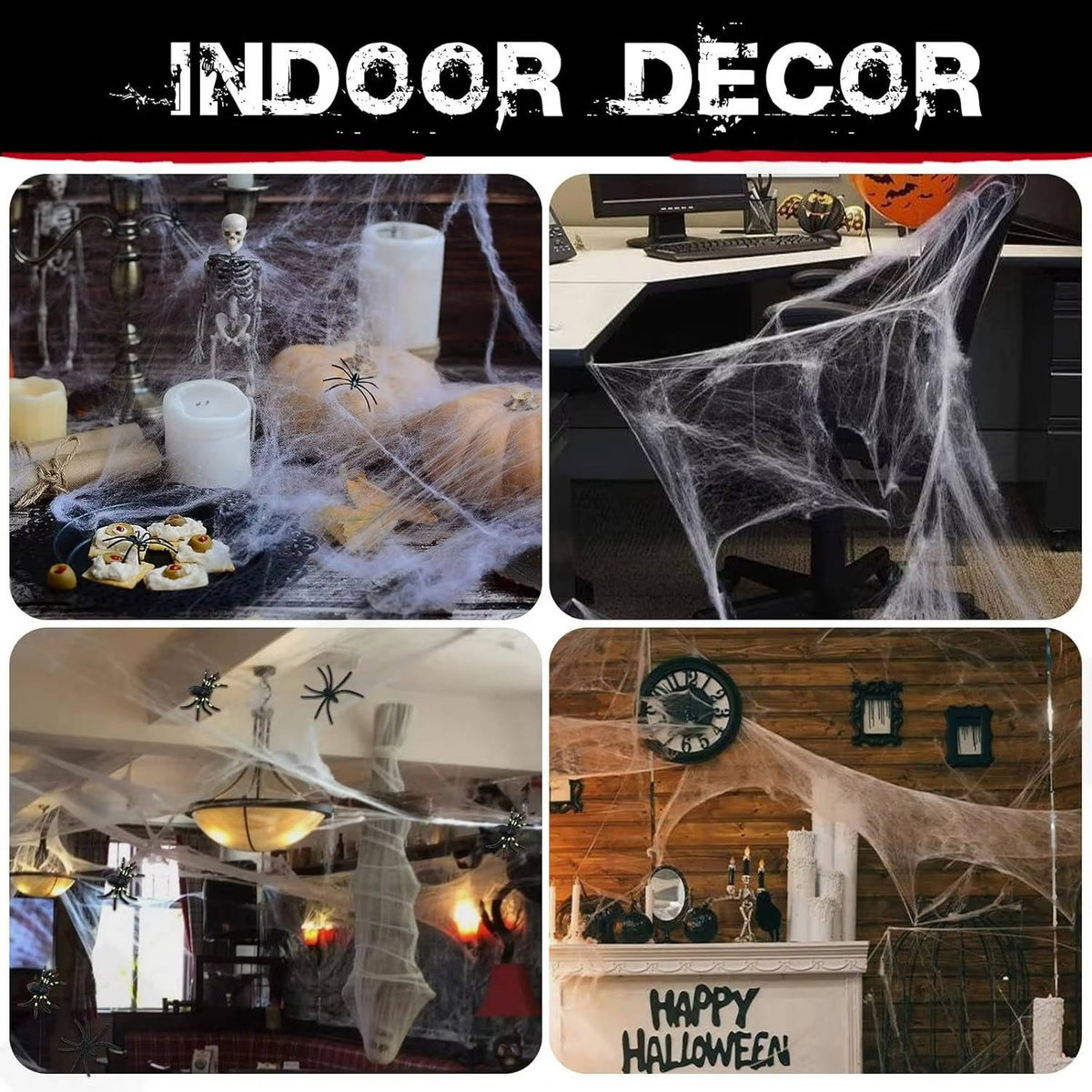 Belro Halloween door decorations with 200 sqft spider webs and fake spiders, perfect for spooky seasonal decor.