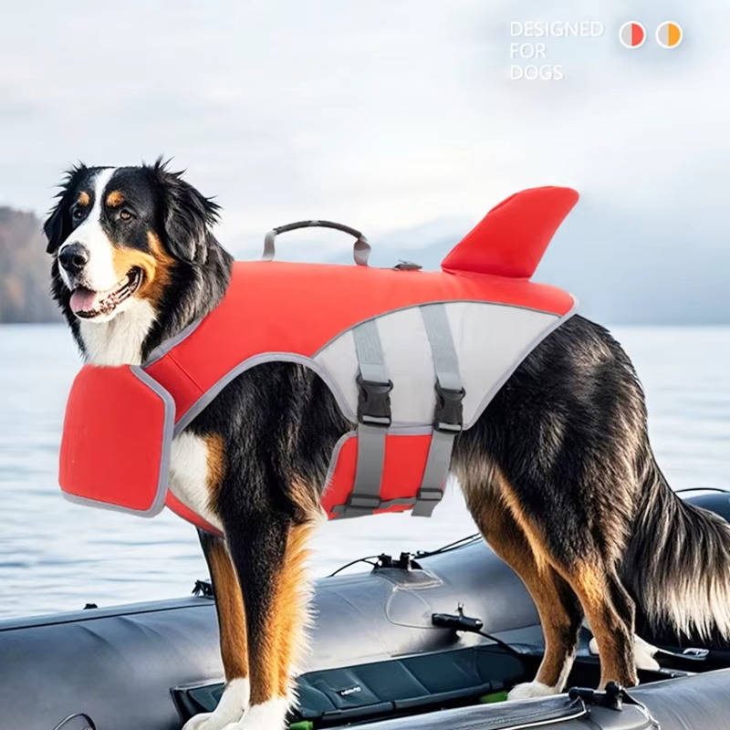 Belro dog float jacket in bright orange, lightweight waterproof clothing with adjustable straps, designed for swimming and safety.