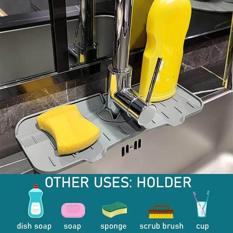Belro kitchen silicone sink splash protector in black, designed to prevent water splashes and keep kitchen counters dry.