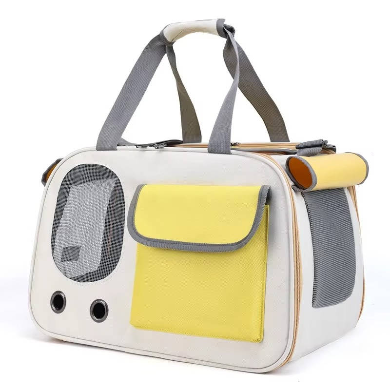 Belro travel pet carrier for cats and small dogs, automotive-style, with breathable mesh panels and secure zippers.