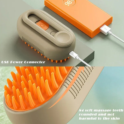 Belro 3-in-1 Pet Steam Grooming Brush for dogs, showing the multi-functional grooming tool with steam vents and ergonomic handle.