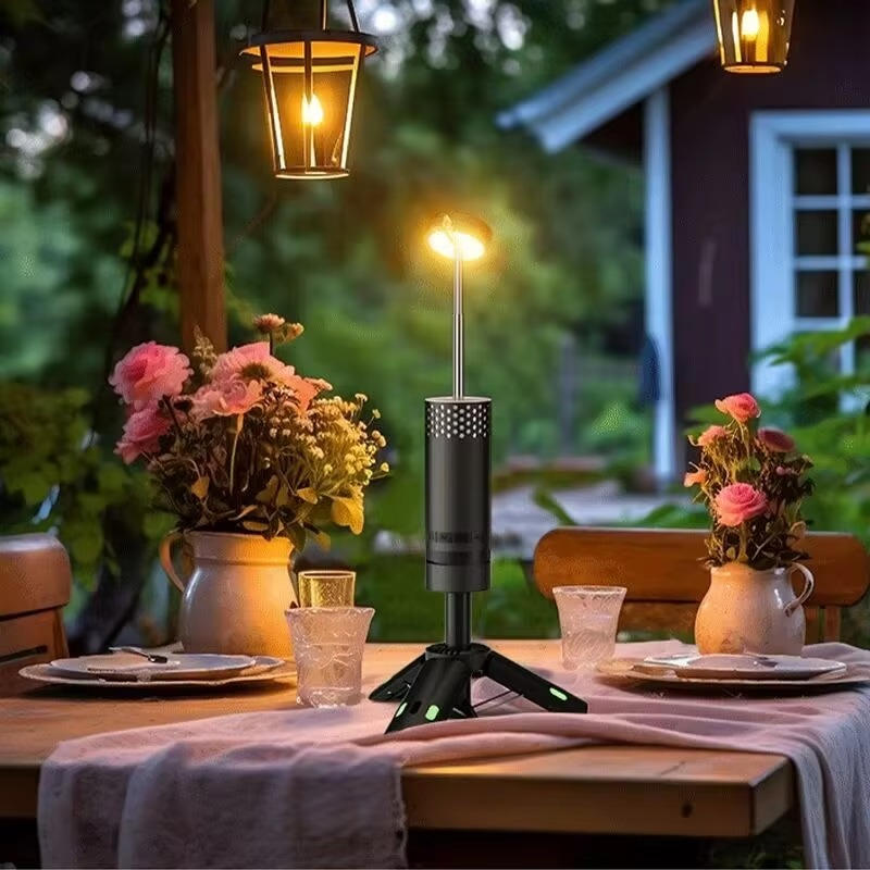 Belro rechargeable camping lantern emitting bright light, with adjustable handle and sturdy design for outdoor lighting.