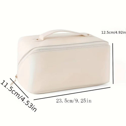 Belro cosmetics storage bag with multiple compartments, black fabric, compact design, ideal for travel and organization.
