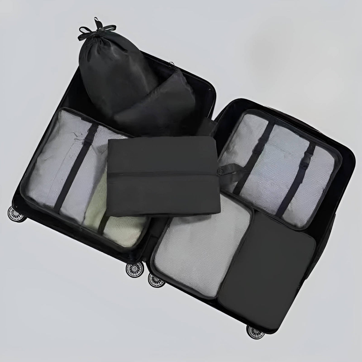 Belro 7-piece packing cubes set for travel, organized bags and luggage, with different sizes for efficient packing and storage.