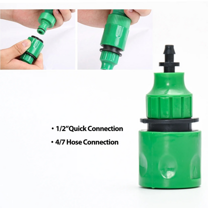 Belro drip irrigation system with automatic timer, showing hoses and control unit for efficient garden watering.