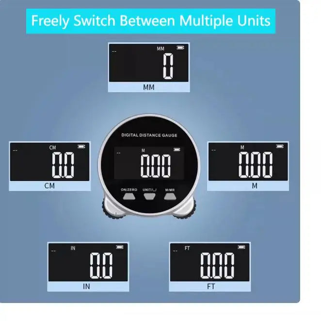 Belro smart digital tape measure with LCD display showing measurement readings, compact handheld measuring tool.