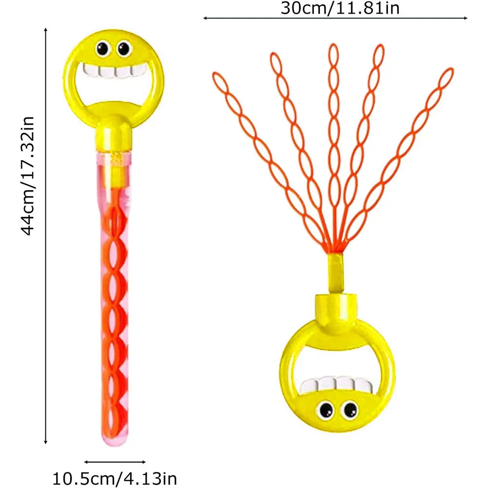 Belro 32-hole smiling face bubble wand in bright random colors, outdoor toy for fun bubble blowing activities.