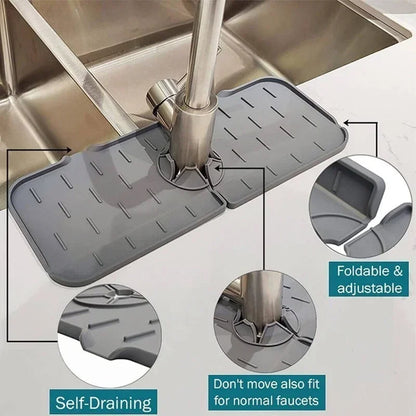 Belro kitchen silicone sink splash protector installed in a kitchen sink to prevent water splashes and keep the area clean.