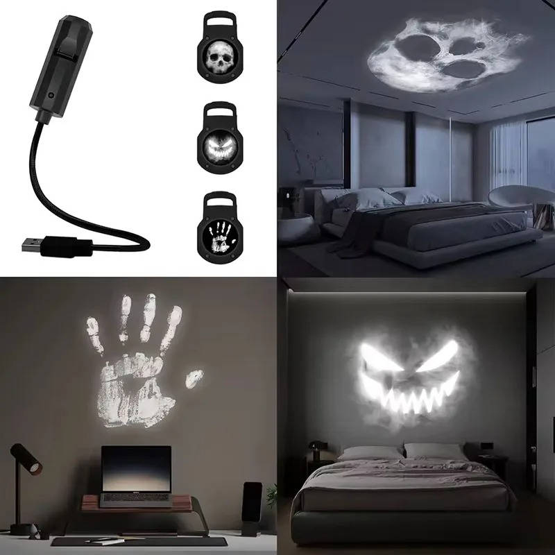 Belro Halloween Light Projector displaying spooky ghost and pumpkin images on a wall for festive decoration.