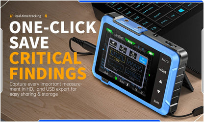 Belro digital oscilloscope portable device with a sleek display and control buttons, designed for precise electronic measurements.