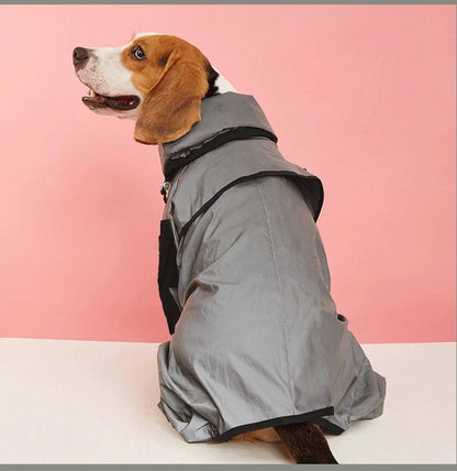 Belro waterproof dogs raincoat, a yellow clothing item with hood, designed to keep pets dry in rainy weather.