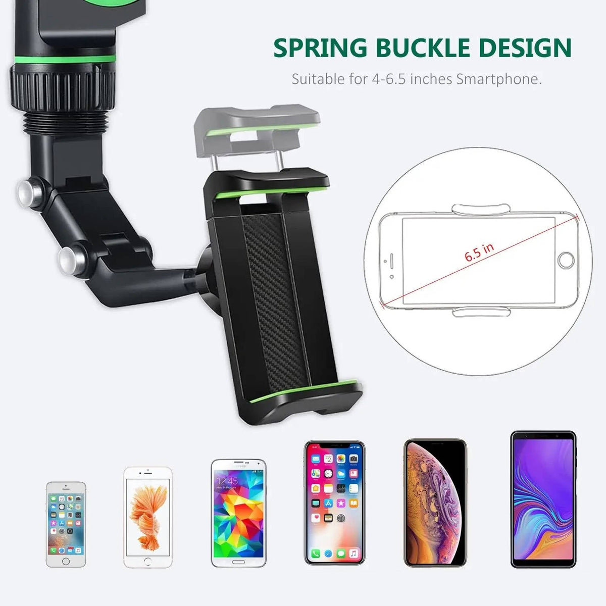 Belro universal cell phone holder mount attached to car dashboard, adjustable electronic device holder for smartphones.