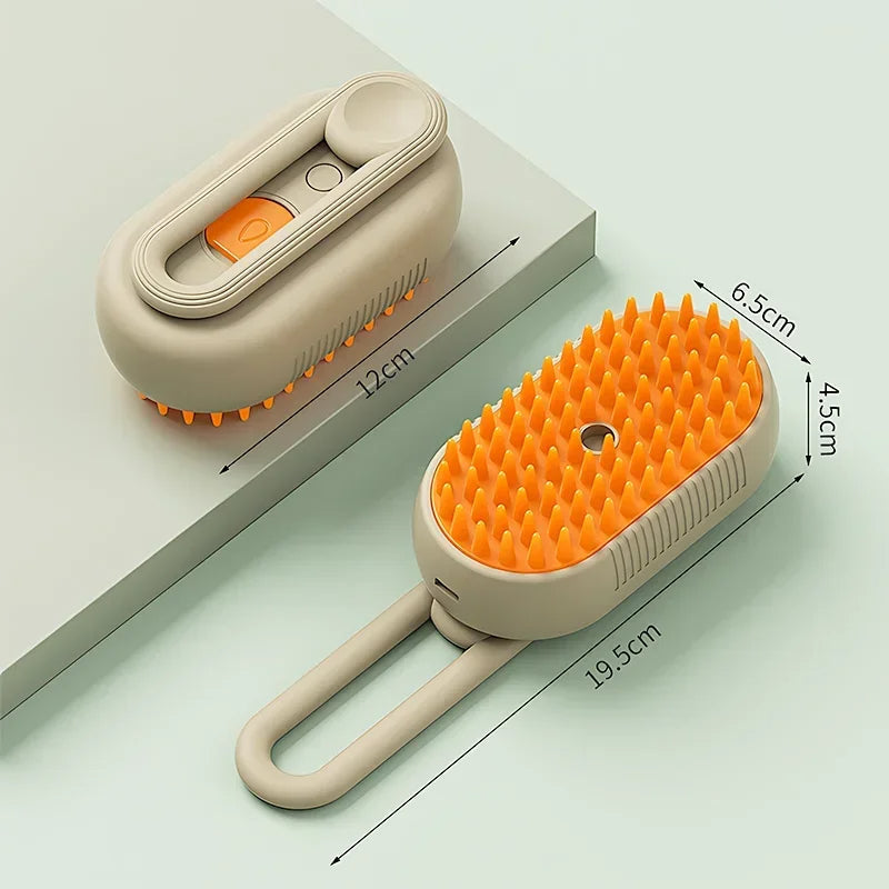 Belro 3-in-1 Pet Steam Grooming Brush for dogs, showing the ergonomic handle and steam vents on the grooming tool.