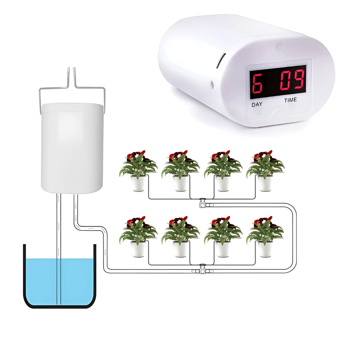 Belro automatic watering pump controller for home and garden outdoor use, with digital display and connection ports.