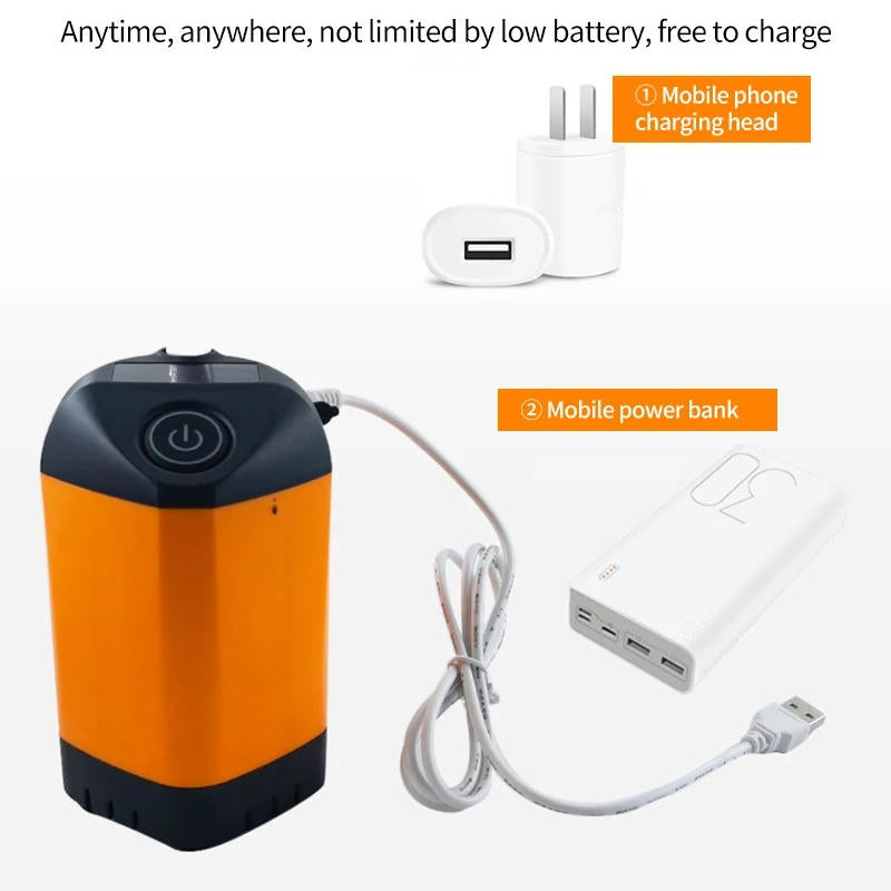 Portable camping shower by Belro with compact design, including a showerhead, hose, and water container for outdoor use.