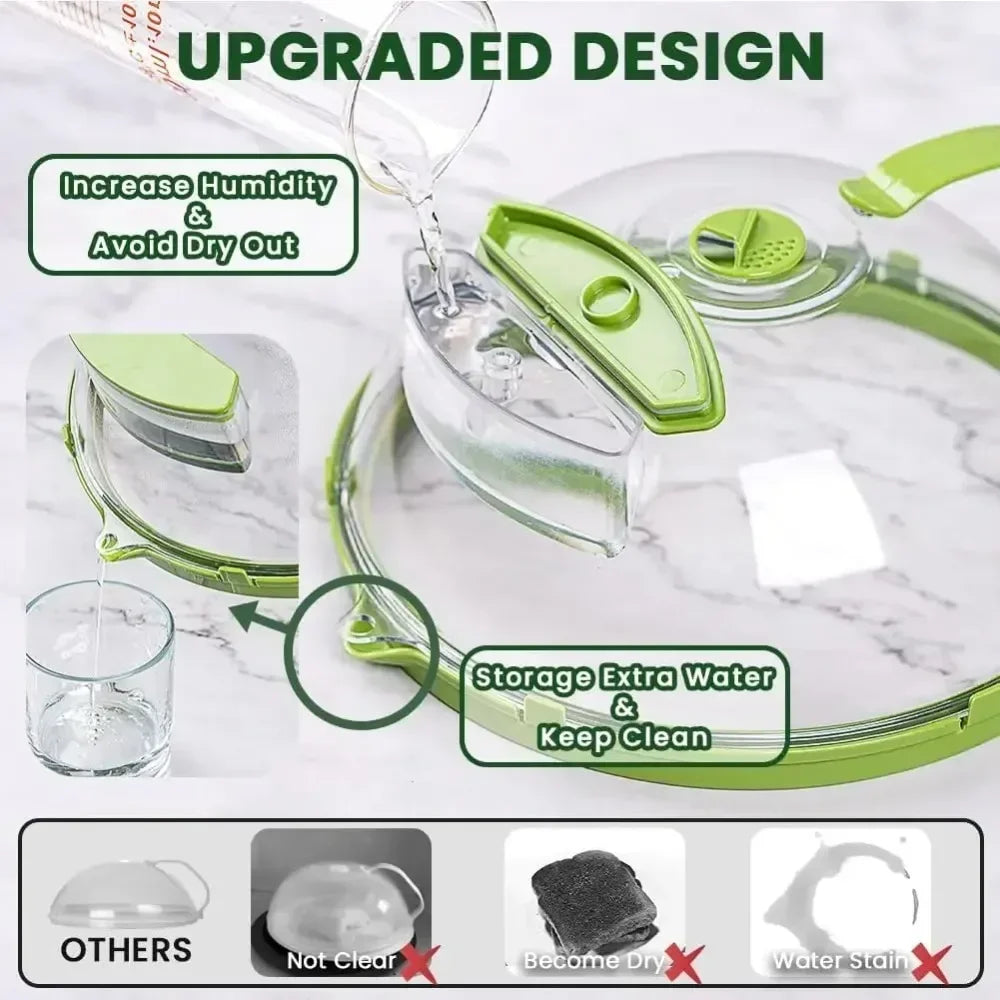 Belro microwave food cover with water steamer for kitchen use, featuring a clear plastic design and steam venting