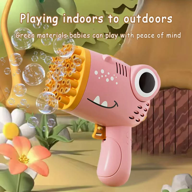 Belro Bubble Gun Toy for outdoor play, colorful plastic toy with bubble solution and trigger in action.