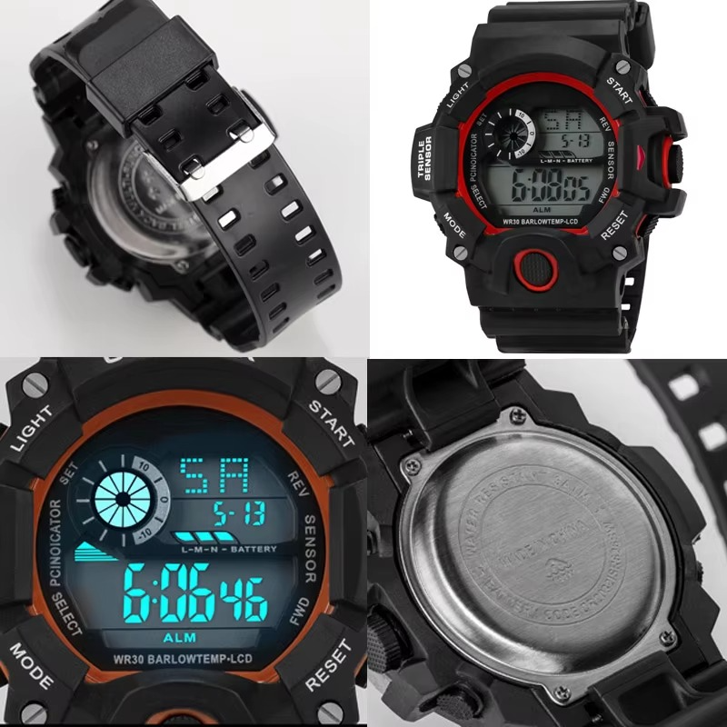 Belro men's digital sports watch with black band and digital display, showing time and fitness tracking features.