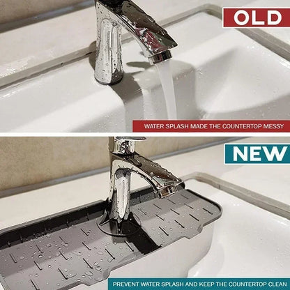 Belro kitchen silicone sink splash protector in use, preventing water splashes around the sink in a modern kitchen setting.