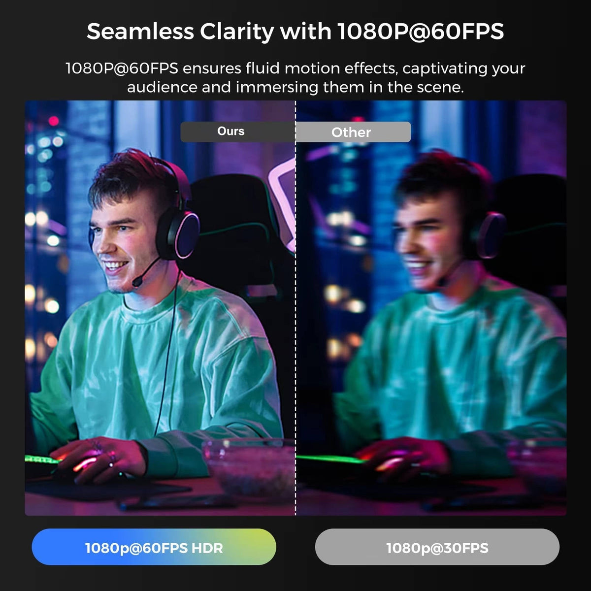 Belro 4K webcam capturing high-resolution video at 60fps, with built-in microphone and adjustable mounting for computers.