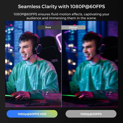 Belro 4K webcam capturing high-resolution video at 60fps, with built-in microphone and adjustable mounting for computers.