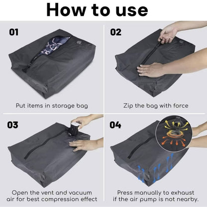 Belro travel vacuum pump and two storage bags for shoes, compact and portable for footwear organization.