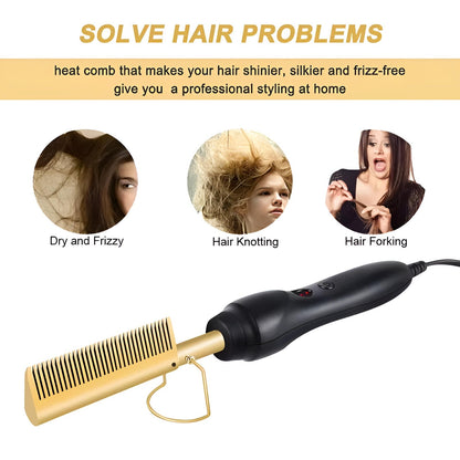 Belro hot comb for black, thick, coarse hair, designed for styling and straightening curly or textured hair types.