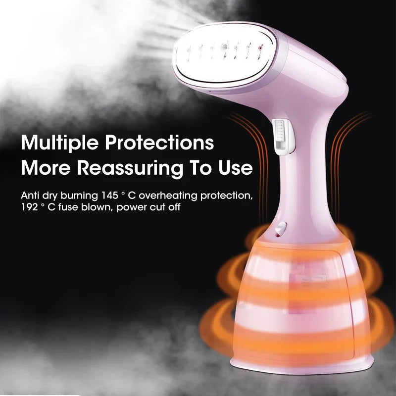 Belro handheld clothes steamer for men, compact and lightweight, shown in use with fabric ready for steaming.