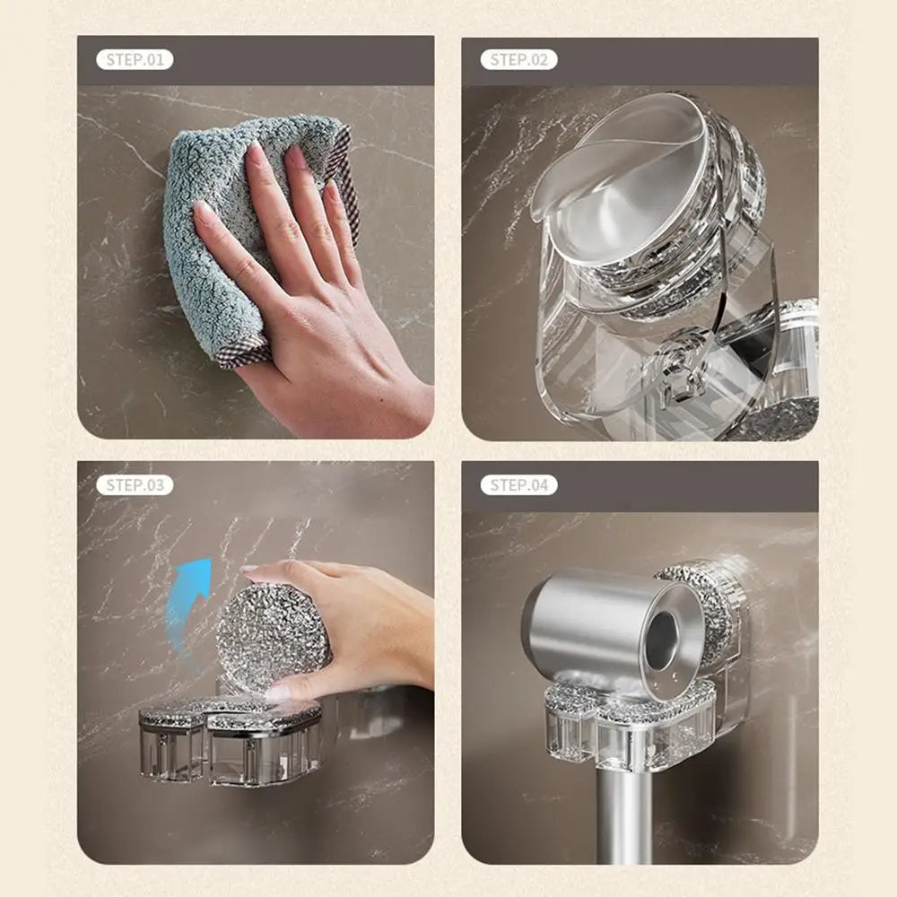 Belro wall-mounted hair dryer holder with suction cup, designed for easy attachment and organized storage of personal care appliances.