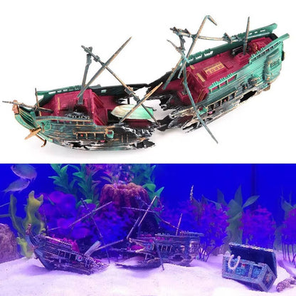 Belro Large Aquarium Boat Decoration for fish tanks, realistic plastic boat ornament for underwater display.