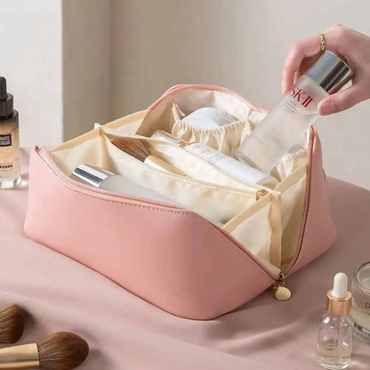 Belro cosmetics storage bag with multiple compartments, compact luggage and travel organizer for makeup and toiletries.