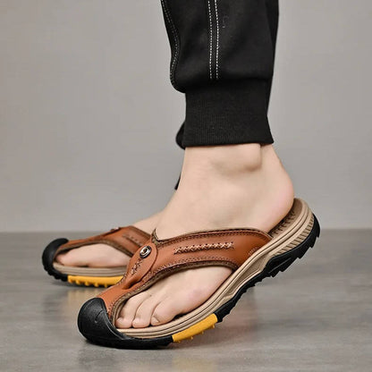 Belro men's water-resistant, lightweight toe flip flops featuring comfortable straps and textured soles for casual wear.