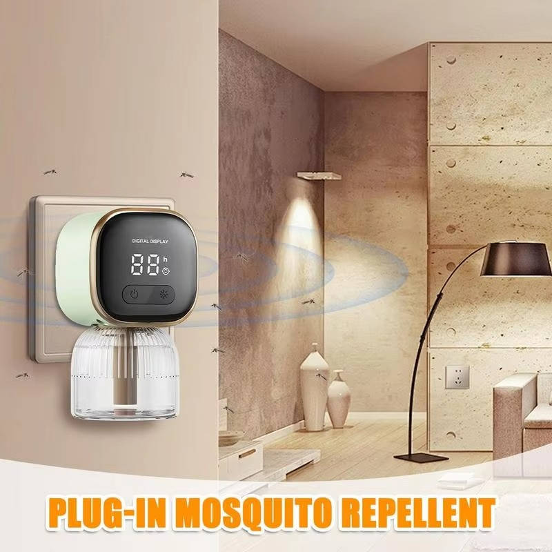 Belro electric mosquito repellent plug-in for outdoor pest control, shown plugged into a wall socket in a home garden setting.