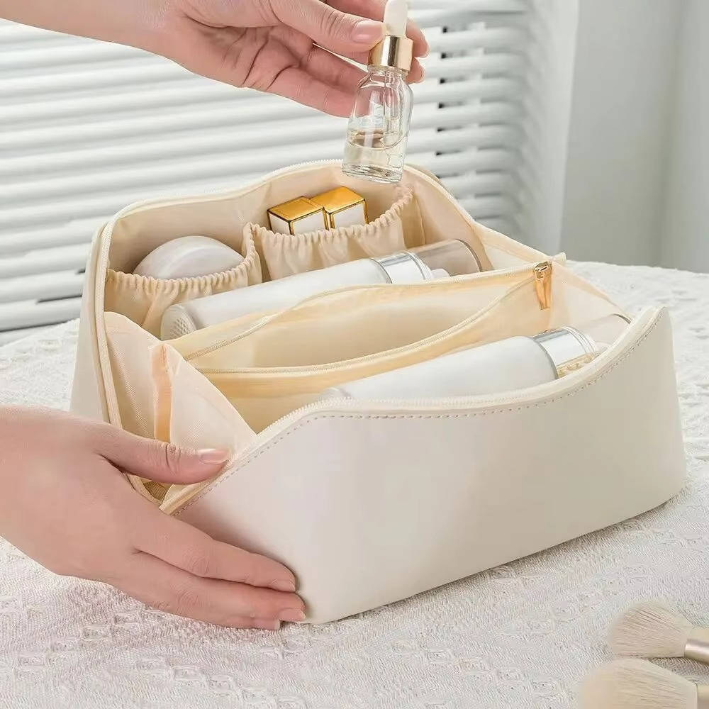 Belro cosmetics storage bag with multiple compartments, compact design, and zip closure for organized travel or home use.