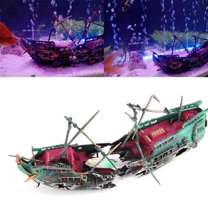 Belro large boat-shaped aquarium decoration for fish tanks, realistic plastic decoration for underwater scenery.