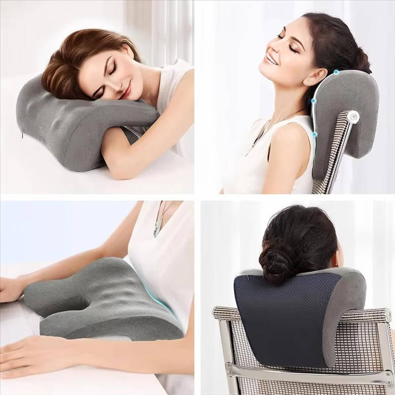 Belro office chair headrest pillow attached to ergonomic chair, providing neck support and comfort during work.