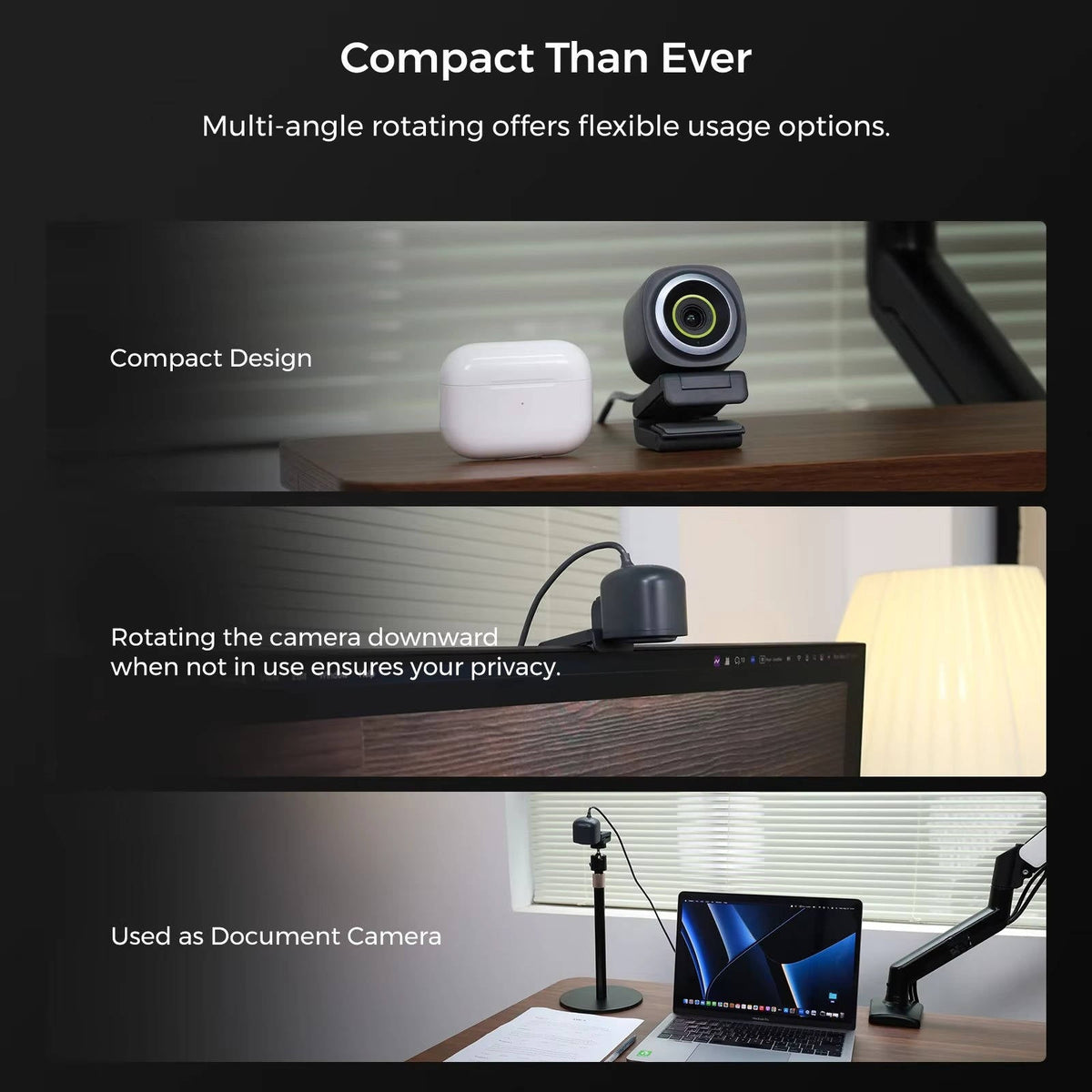 Belro 4K webcam with 60fps, compact electronics camera showing lens and built-in microphone for high-quality video recording